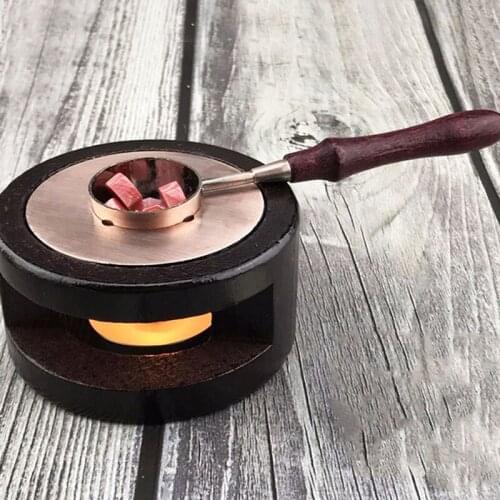 New Products Hot Retro Seal Stamp Wax Stick Stove Vintage Sealing Wax Melting Pot Holder Solid Wood Handle Red Copper Spoon