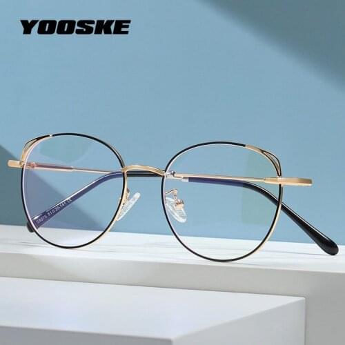 YOOSKE Kitten Anti Blue Light Reading Glasses Women Lovely Cat Eye Eyeglasses Female Alloy Frame Can be equipped with Myopia
