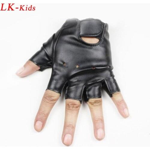 5-13 Years Old Kids PU Leather Gloves Children Half Finger Black Gloves Boys Girls Sport Cycling Guante Outdoor Mitten Luvas
