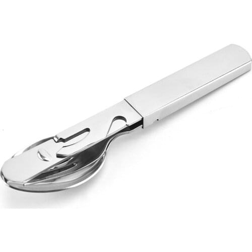 4-in-1 Portable Stainless Steel Camping Spoon Fork Knife and Can/Bottle Opener Military Camping Tools
