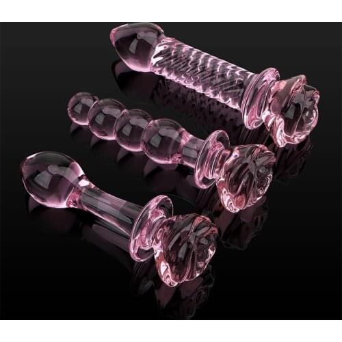 Pink Pyrex Glass Dildo Artificial Penis Anal Plugs Rose Flower Anal Dildo Sexy Toys Magic Wand For Girls Women 18+ Masturbation
