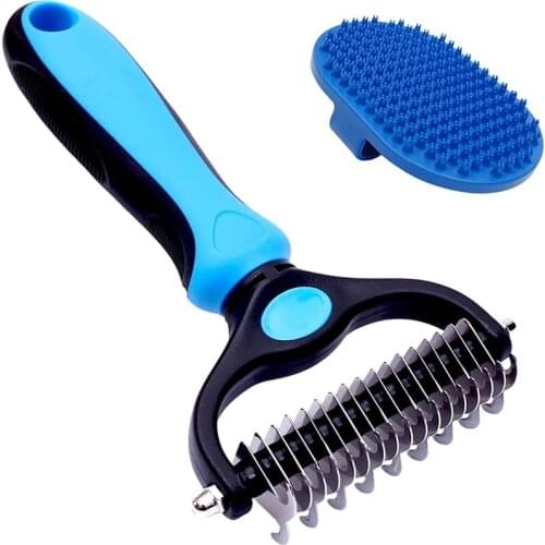 Hair Removal Comb for Dogs Cat Detangler Fur Trimming Dematting Deshedding Brush Tool Durable Rubber Bath Brush for Cats & Dogs