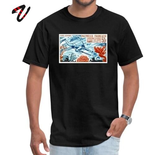 Adult Men T Shirt Summer Black Tshirt French Polynesia Spearfishing Postage Stamp T-shirt Novelty 100% Cotton Tops Graphic Tees