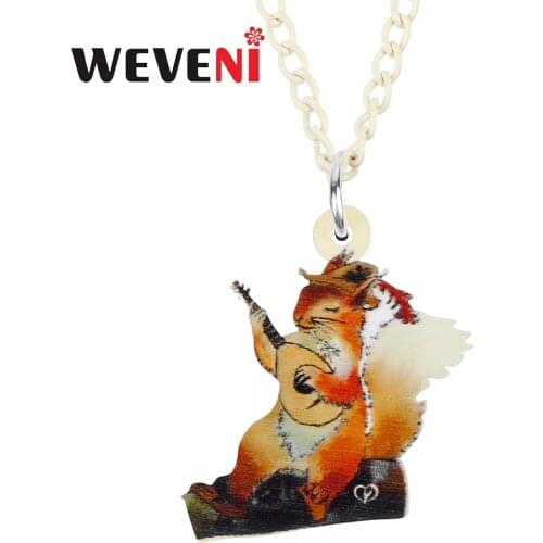 WEVENI Acrylic Cute Cartoon Orange Guitar Squirrel Necklace Pendant Fashion Chain Unique Charms Gifts Jewelry For Women Girls