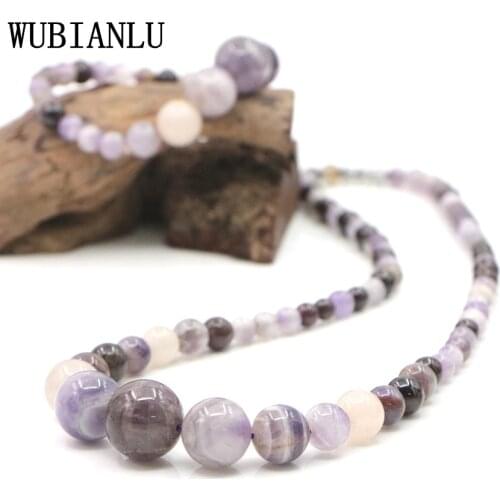 WUBIANLU 6-16mm Natural Stone Amethysts Garnet Pink Crystal Beaded Necklace Bracelet Jewelry Set For Women Energy Jaspers T224