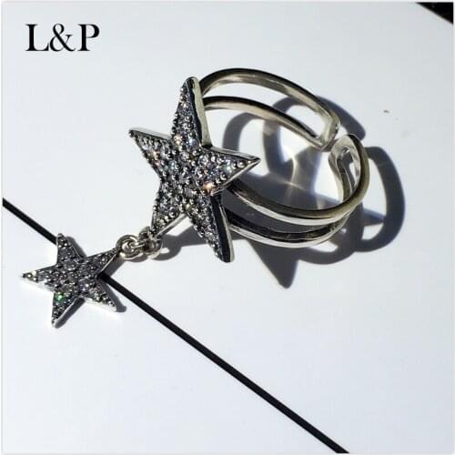 L&P 925 Sterling Silver Mix Macth Rings For Women Classic Star Rings Fashion Punk Style Brand Fine