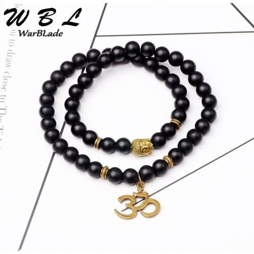 Natural Stone Buddha Bracelet Black Frosted Beads Stones Energy Bracelets 3D Symbol Wristband For Men Women 2019 New