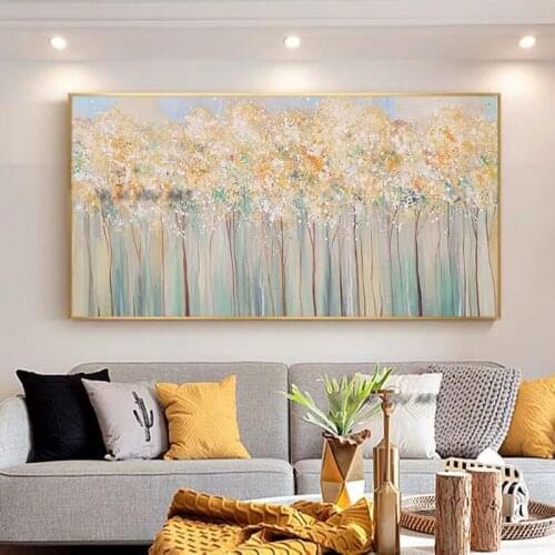 100% Handmade Abstract Oil Painting Large Size Contemporary Golden Tree Landscape Modern Wall Art Decorative For Living Room