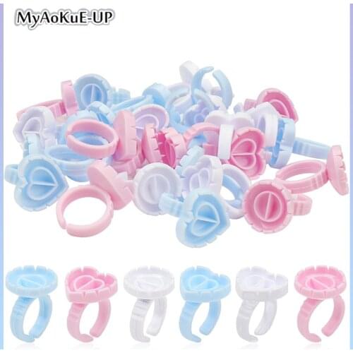 100pcs Disposable Glue holder cup Eyelashes Extension Finger ring Holder for Tattoo Pigment Palette Nail Polish Glue Container