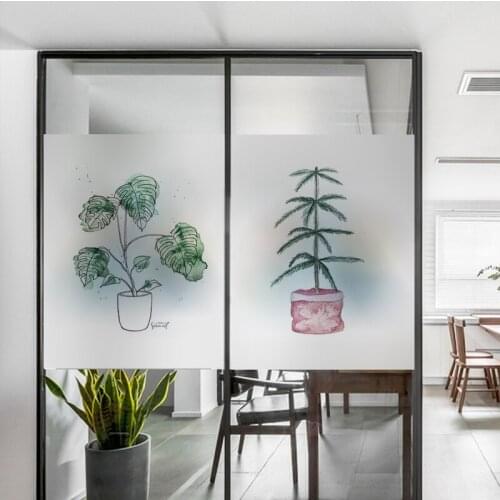 120cm Potted plants Privacy Window Film Frosted Glass Film Stained Glass Film Static Cling Film Window Stickers for Home Bathroo