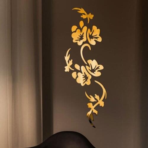 2sets Creaive Floral Acrylic Mirror Wall Sticker Flower Mirror Stickers Room Decal Mural Art DIY Home Decoration