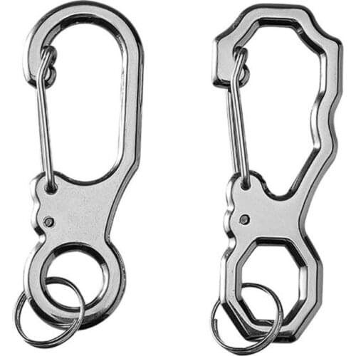 2pcs Carabiner Stainless Steel Key Ring Spring Snap Clip Climbing Equipment Keychain Hook Anti-Loss Men Women
