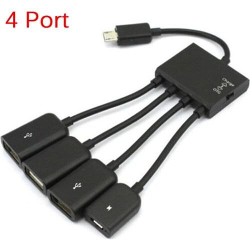 4 Port Micro USB Host OTG Charge Hub Cord Adapter Splitter for Android Smartphones Tablet Black Cable