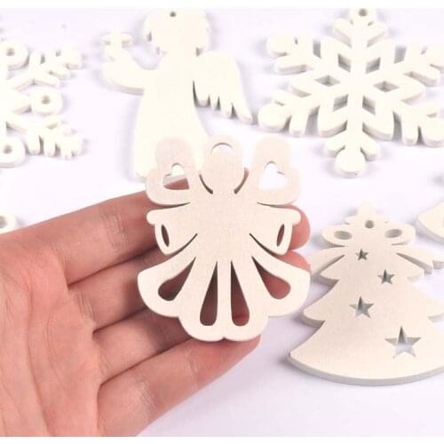 5pcs+1m hemp rope Christmas Tree Ornament Wooden Hanging Pendants White angels/tree/snowflakes Christmas Decorations for Home