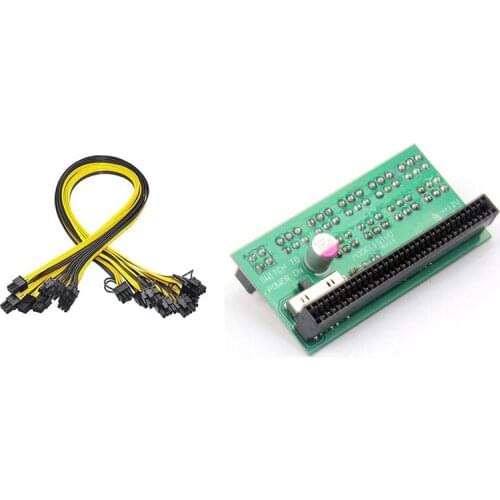 Server Power Supply 6Pin 12V GPU/PSU Breakout Board and 9Pcs 18AWG 6 Pin to 6+2 Pin Power Cables for Miner Mining