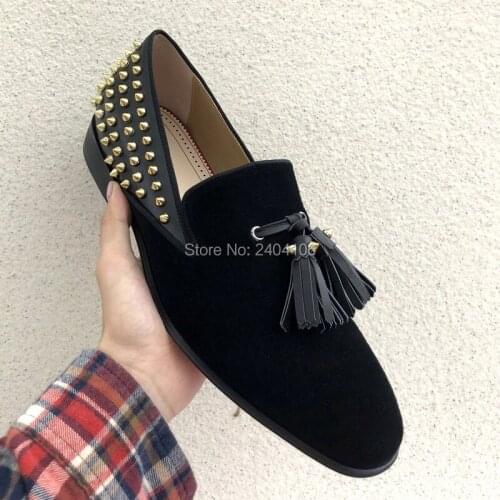 Black Color Rivet Decorated Casual Men Shoes Handmade Slip On New Arrival Comfortable Fashion Design Shallow Casual Shoes