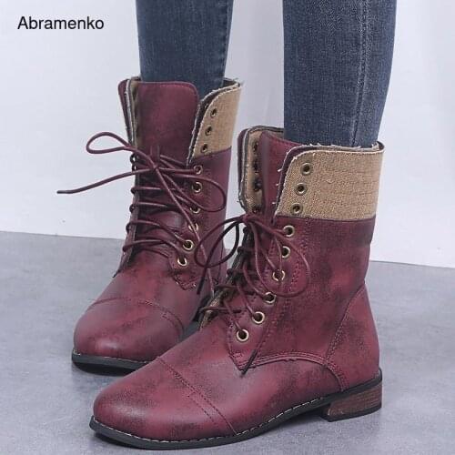 Shoes For Women Ankle Boots Snow Boots Winter Warm Fur Martin Boots Roman Lace-up Black Boots Shoes Female Shoes Plus Size 35-43
