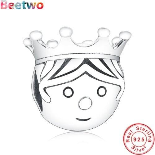 925 Sterling Silver Queen King With Crown Charms Bead Fit Original Pandora Charms Silver Bracelet Bead Fashion Jewelry Berloque