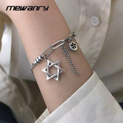 Mewanry 925 Sterling Silver Bracelet for Women Trend Elegant Punk Vintage Star Pendant Party Jewelry Birthday Gifts Wholesale