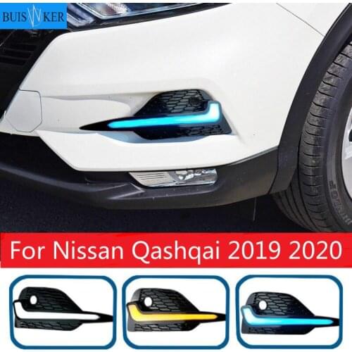 2PCS LED Car DRL 12V LED Fog Lamp Daytime Running Light For Nissan Qashqai 2019 2020 with Dynamic Turn Yellow Signal style relay