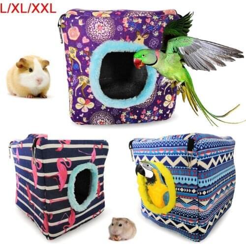 Pet Bird Parrot Winter Plush Soft Warm Flamingo Sika Deer Square Color Design Tree Hole Sleeping Hanging Nests Hammock House Bed