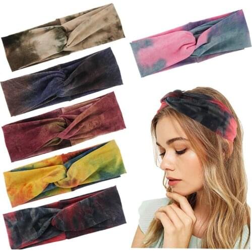 Geebro Multicolor Women Cross Tie dye color Hair Bands Girls Print Color Headbands Fashion Turban Make up Hair Boho Accessories