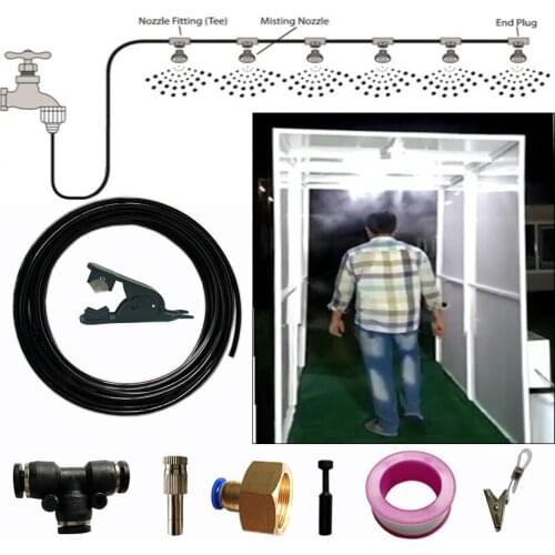 H104 DIY 10M Water Greenhouse Sprayer Outdoor Disinfection Misting System 10 pcs Fog Mist Nozzles for Humidification and Cooling