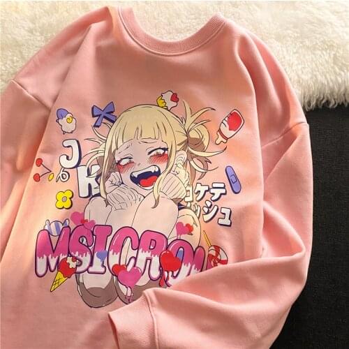 Himiko Toga Sweatshirts Japanese Anime My Hero Academia Cross My Body Pullovers Women Loose Harajuku Sweatshirt Pink Pullovers