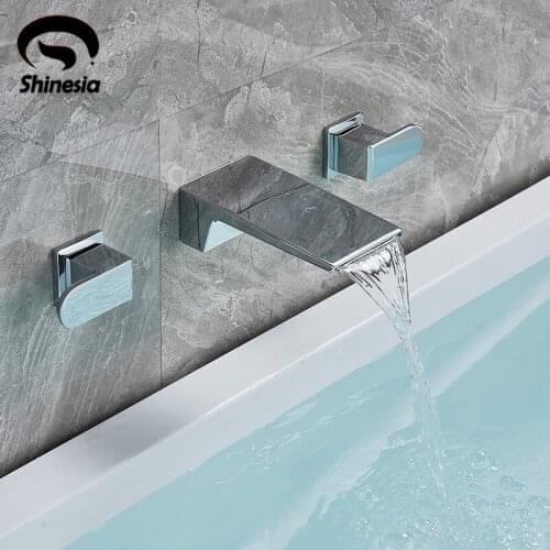 Chrome Polish Bathtub Faucet Basin sink tap 3pcs Shower Bathroom Faucet Basin Faucet Hot and Cold Water Mixer Dual Handle Wall