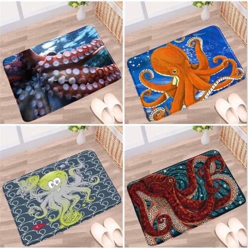 Doormat Fun Cute Octopus Bathroom Mat Marine Animal Fish Sea Turtle Pattern Non-Slip Rugs Bath Kitchen Entrance Aisle Carpet Pad