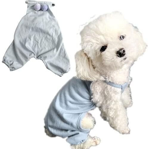 Lightweight for Small Dogs Poodle Cotton Dog Pajamas 4 Legs Pet Clothes Jumpsuit Vest Shirt with Hairball Pjs Puppy Cat Pyjamas