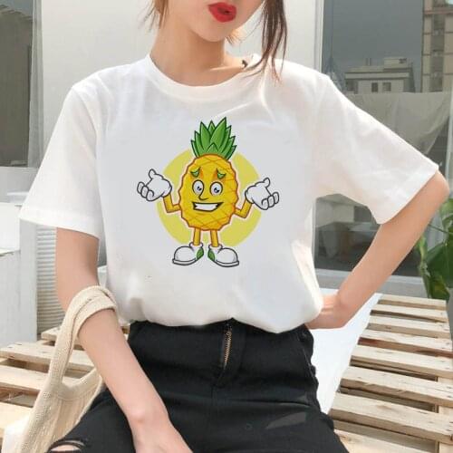 Kawaii Women T Shirt Graphic Female Tees Tops Cartoon Pineapple Funny T Shirt Oversized Vintage Ullzang Fashion White T Shirt