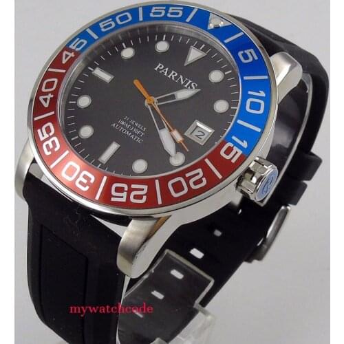 42mm Parnis black dial Sapphire glass 21 jewel Miyota automatic mens watch P393