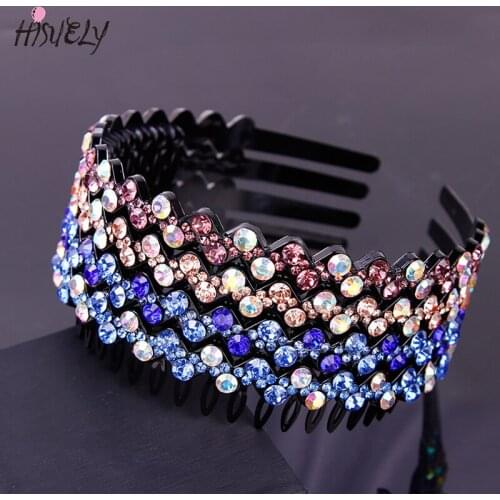 New fashion girls rhinestone headband crystal headband teeth wave hairpin simple diamond-studded headwear hair accessoriesJA197