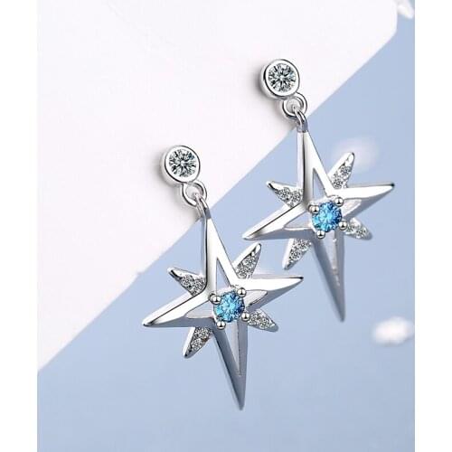 New Fashion Star Drop Earrings For Women Blue Cubic Zircon Flash Geometric Dangle Earring Stud Piercing Jewelry Party Accessory