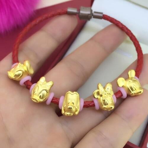 New Fine 24K Yellow Gold Bracelet 3D 999 Gold Cartoon String Bracelet 1g 1 pieces