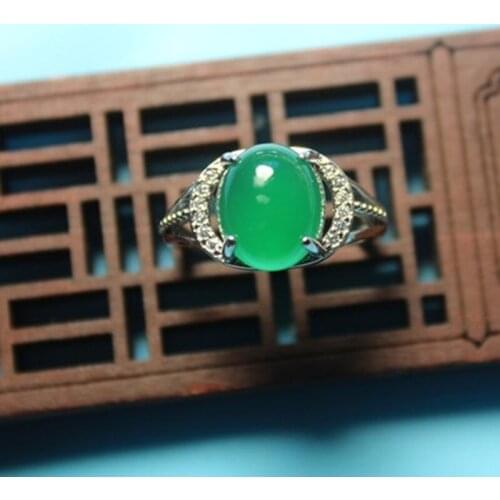 Wholesale Fashion Jewelry Green Chalcedony Euro-American Special Silver plated ring for Women feature namour Luxury charm Gift