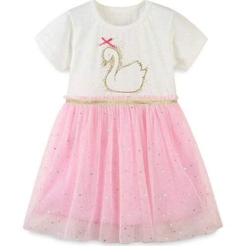 Dress Girl Summer Dress for Toddler Girl White Cartoon Swan Cotton Mesh Kid Clothes for 2 To 8 Years Old