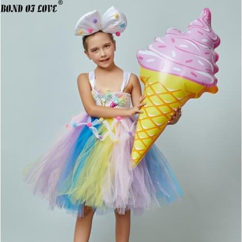 Girls tutu Dress with Headband Christmas Party Candy Girls Kids Ice Cream Tutu Dress Princess Costume