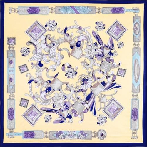 POBING 100% Silk Scarf Women Large Shawls Jewelry Print Stoles Square Scarves Bandana Big Kerchief Scarf Female Foulards 130CM