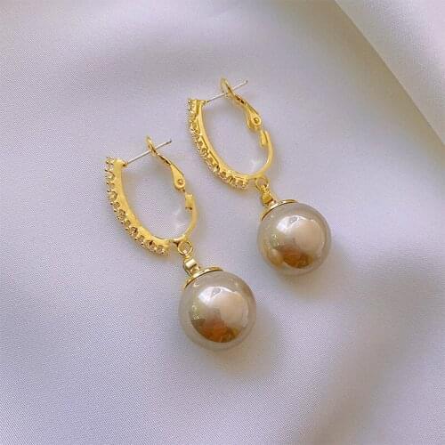 SHIFEEL 2021 New fashion Retro S925 silver BIg Pearls Rhinestone Ear ring Water Drop Earrings Women Temperament Jewelry