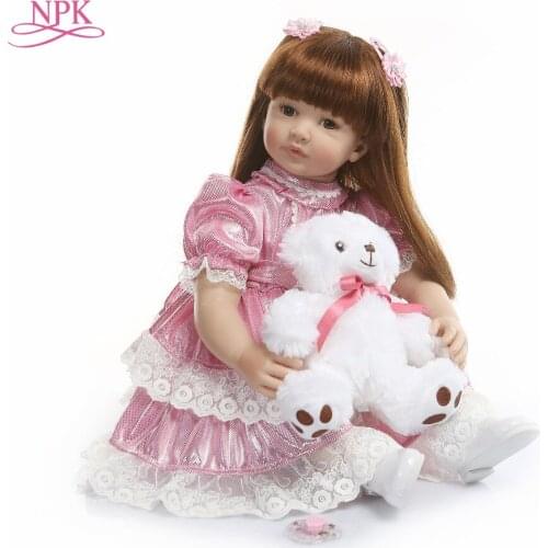 NPK 60cm Silicone Reborn Baby Doll Toys 24inch pink Princess Toddler Girl Babies Doll High Quality Birthday Gift Play House Toy