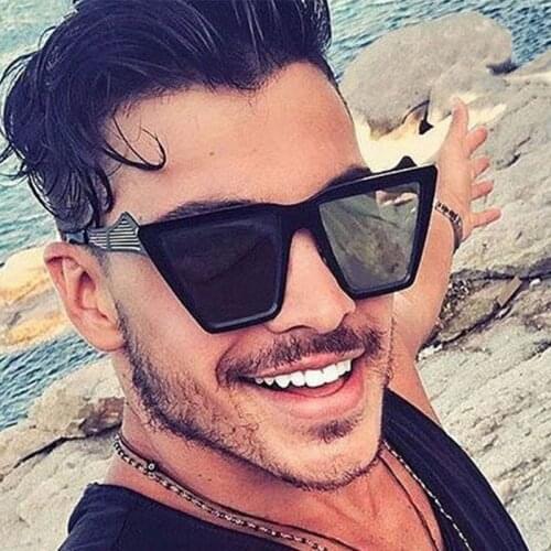 Flat Top Men Black Sunglasses 2018 Fashion Vintage Brand Designer Women Shades Sun Glasses Male Big Frame Eyewear UV400