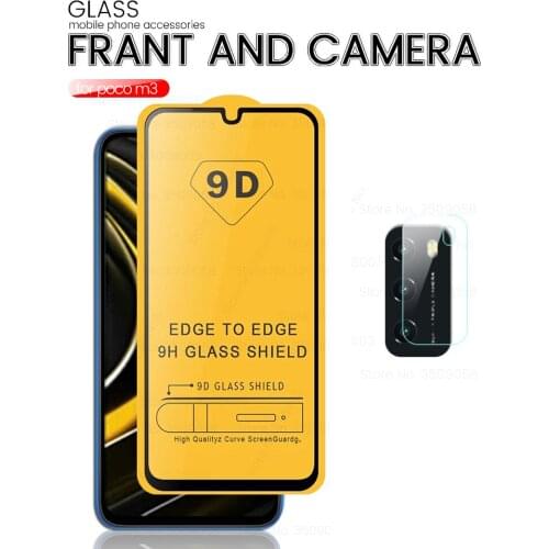 Camera glass for xiaomi pocophone poco m3 m 3 pocophonem3 pocom3 6.53'' 9d full glue cover tempered glass screen protectors film