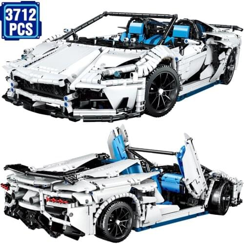 Technical 3712pcs Sports Car Static Model Building Blocks Kit White Racing Car Assembly Bricks Toys Boys Birthday Gifts