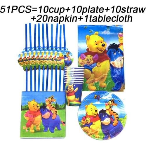 1st Birthday Party Decorations Kids Boy Girl Party Disney Winnie The Pooh Theme Plastic Straws Cup Plate Tableware Supplies Set
