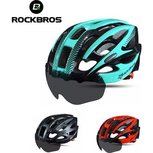 ROCKBROS Cycling Bike Bicycle Helmet With Lenses Windproof Men Integrally-molded Vents EPS MTB Riding Bike Bicycle Helmet
