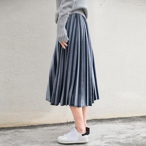 2020 Spring New Arrival 6 Colors Available Faldas Largas Elegantes Velvet Vintage Skirt Simple Pleated Skirt Free Shipping