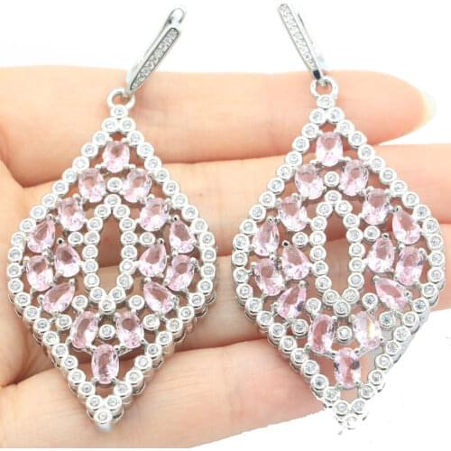 41x11mm 2020 New Arrival Created Pink Raspberry Rhodolite Garnet CZ Womans Wedding Silver Earrings