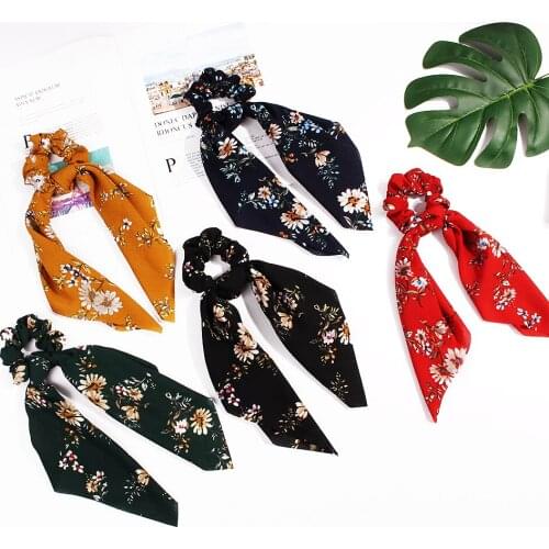 Women Elastic Hairbands Scrunchie Streamer Accessories Scrunchies polka dot Turban Ponytail Holder Hair Ties 50pc F506